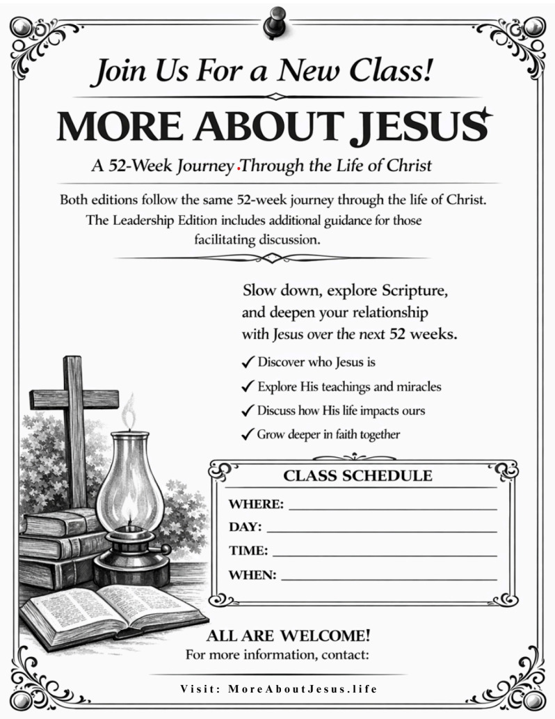 Preview of the More About Jesus printable flyer